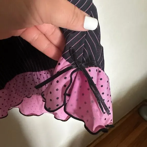 Y2k pink and black pinstripe coquette baby doll 35b - Picture 3 of 6